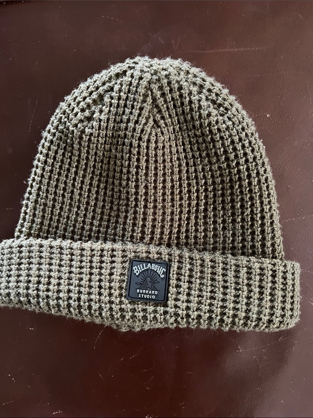 Billabong Olive Green Waffle Knit Cuffed Beanie